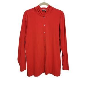 Chico's Hooded Blouse Red Orange Size XL Coastal Grandma
